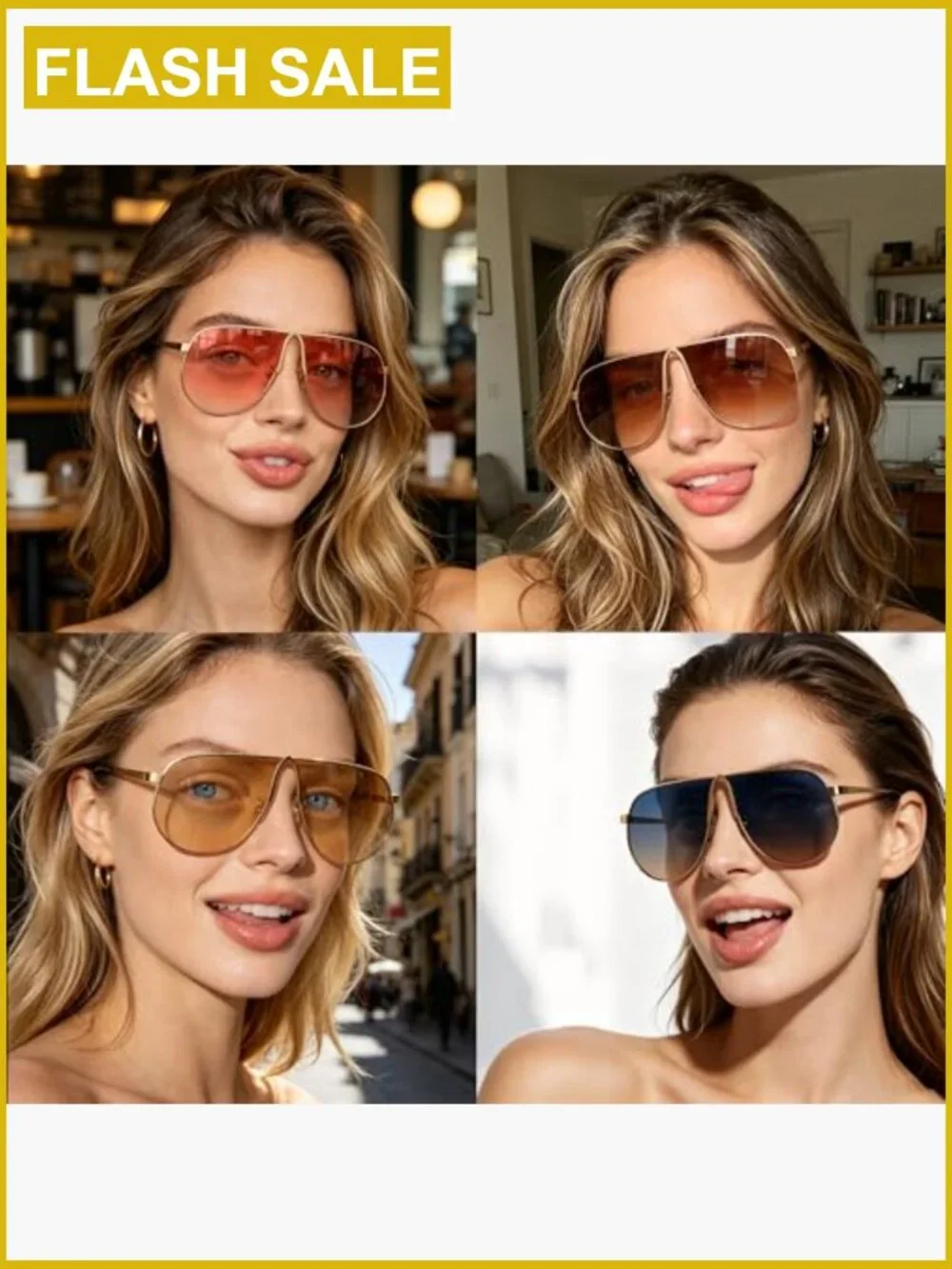 Oversized Aviator Sunglasses 70s Gold Metal Frame Square Big Shades Unisex